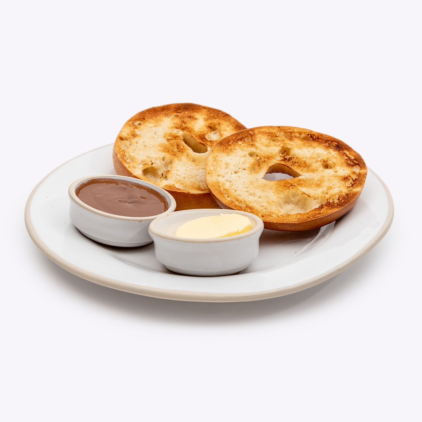 Toasted Plain Bagel with Butter & Chocolate and Hazelnut spread